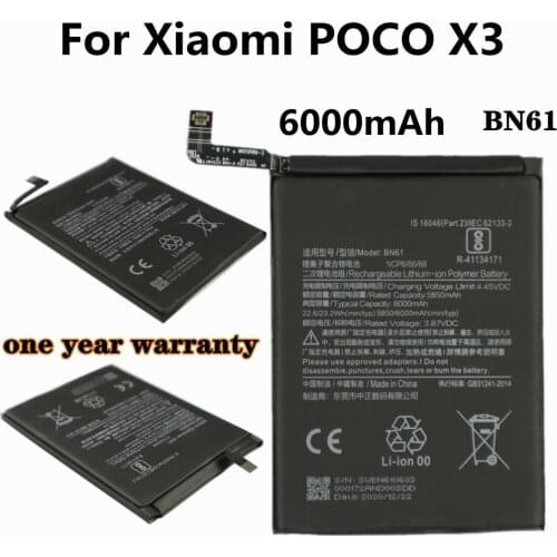 New Replacement Battery For Xiaomi POCO X3 Battery 6000mAh BN61 Bateria 100% Capacity