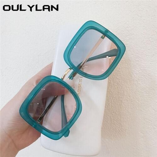 Oulylan Womens Big Frame Sunglasses Fashion Square Oversized Sun Glasses for Men Metal Vintage Eyewear UV400 Green Pink