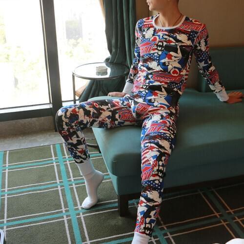 HOT SALE 2020 New Mans Thermal Underwear Mens Comics Printing Warm Thick Plus Velvet Long Johns Men Winter Shirt+Pants Sets