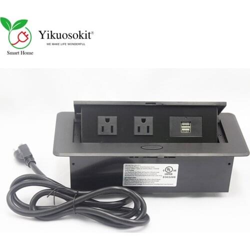 US Damping Desktop Pop Up Sockets With 2 Power Outlets and 2 USB Charging Port AC110V Amercian Plug Cord UL Certification