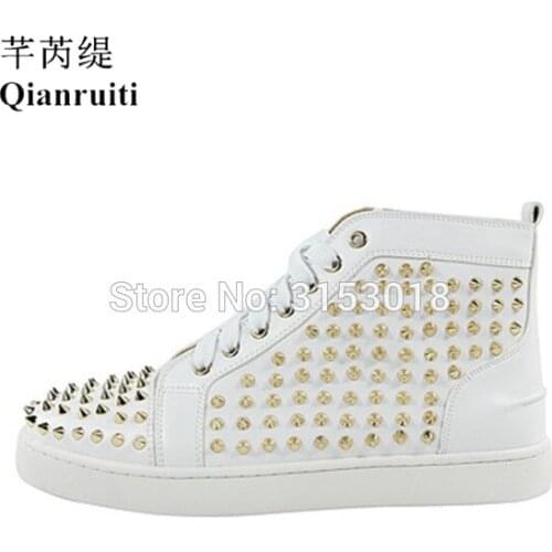 Qianruiti High top Men Sneakers Rivets Casual Espadrilles Platform Ankle Shoe good Quality Zapatillas Hombre Shoes