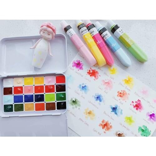 Japan Moonlight Village Transparent Watercolor Paint 24 Colors Acuarelas Set Macaron Candy Color Aquarelle Pigment