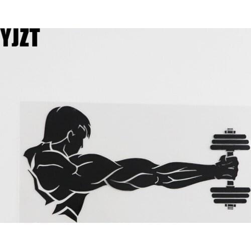 YJZT 16.6CMX8.3CM Fitness Dumbbell Muscles Sport Body Vinyl Car Sticker Black/Silver 8A-0404