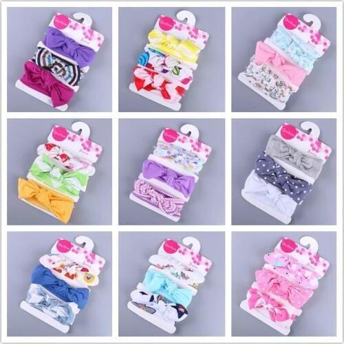 Yundfly 3Pcs/Lot Baby Girl Hair Accessories Cotton Rabbit Ear Baby Headband Turban Bowknot Elastic Hairband Headwraps Headwear