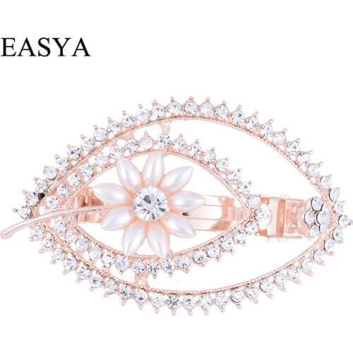 EASYA High Quality Crystal Barrettes Hair Clips Simulated Pearl Wedding Bridal Flower Hair Accessories Hairpin Ornaments