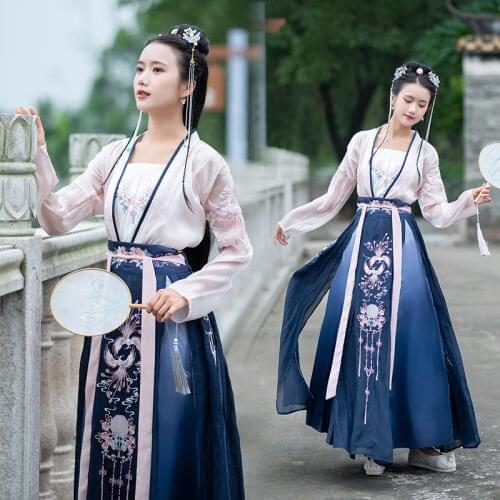 Embroidery long sleeve waist length skirt Hanfu female Han element autumn and winter performance dance three piece set