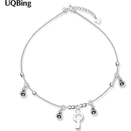 925 Sterling Silver Women Key Bell Charm Anklets Foot Summer Jewelry Wholesale 2019