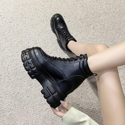 Rock Shoes Woman Rubber Boots Round Toe Boots-Women Rain Mid-Calf Autumn Lolita Mid Calf Ladies Low 2021 Increased Internal Sli