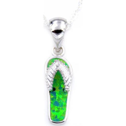 Kiwi Green Flip Flops Opal Pendant Necklace with Free Wave Chain Free ePacket Shipping