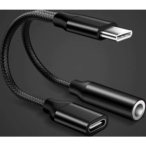 Type C to 3.5mm Charge Audio Adapter 2 In 1 USB C Splitter Headphone AUX Audio Cable for Xiaomi 6 8 Mix 2s Huawei Mate10 P20 pro