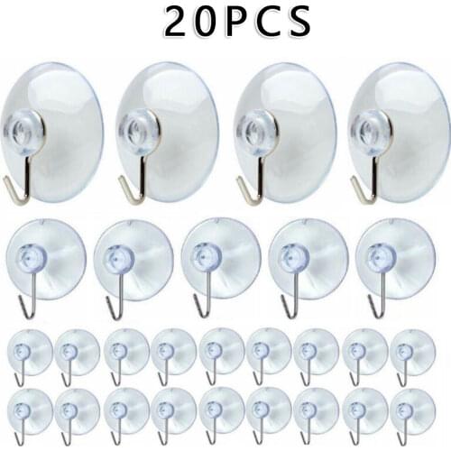 20 Pcs PVC Vacuum Strong Transparent Suction Cup With Hook Seamless Hook Daily Necessities Storage Kitchen Supplies 2.5cm