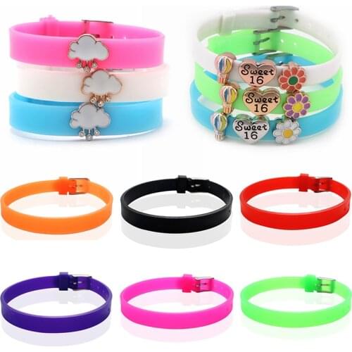 5Pcs 8mm Fashion Adjustable Silicone Wristband Bracelet Letters Bangles DIY Accessories Slide Charm Jewelry GIft Wholesale