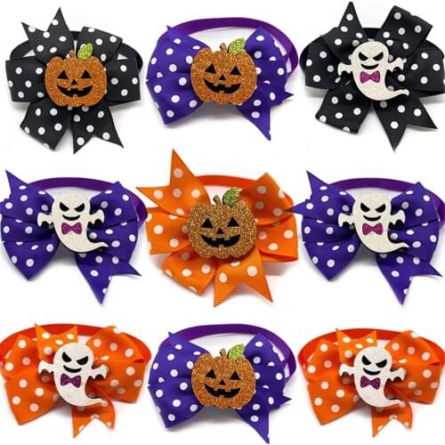 50/100pcs Halloween Pet Dog Accessories Pet Dog Bow Ties with Pumpkin Accessories Pet Dog Collar Holiday Bow Tie Pet Supplies