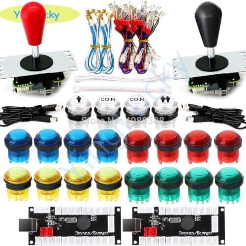 Arcade Joystick Game Parts DIY Encoder USB Oval Joystick 20 LED push buttons 1P 2P button with cable kit,for Arcade Video Games
