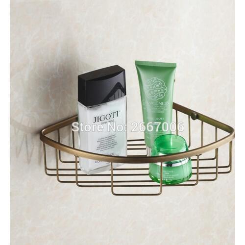 Free Shipping Vintage Type Hotel Wall Mount Hanger Basket Shelf Copper Corner Single Tier Shelf Bathroom/Kitchen Hardware ZR2510