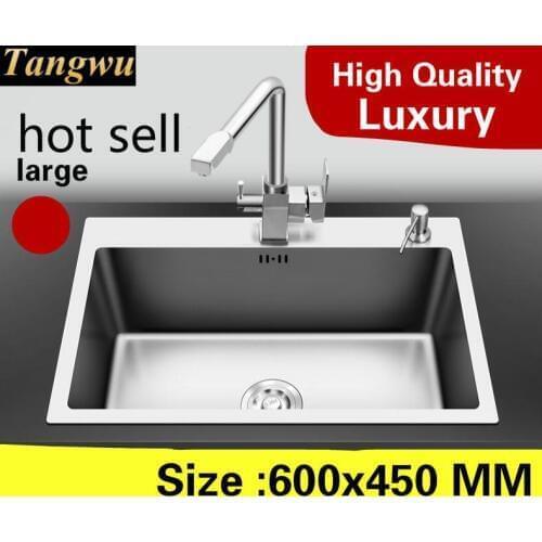 Free shipping Apartment luxury kitchen manual sink single trough do the dishes 304 stainless steel hot sell large 60x45 CM