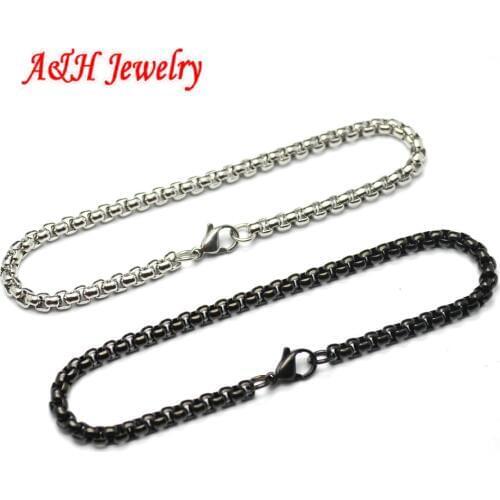 High Quality 316L Stainless Steel 4mm Box Chain Bracelets Gun Black & Steel Color Plated Fashion Men and Women Jewelry