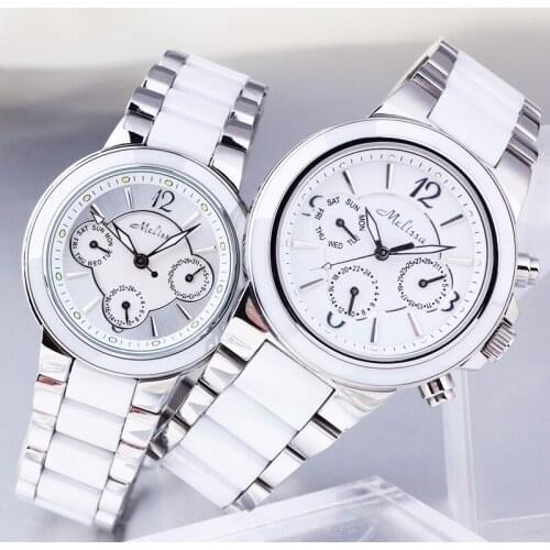 Genuine melissa white ceramic watch female fashion trend multi-function calendar simple waterproof leisure round female form