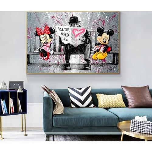 Banksy Artwork Graffiti Canvas Art Pop All You NEED IS LOVE Mickey Mouse Posters and Prints Wall Art Pictures for Living Room