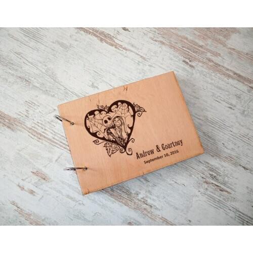 Personalized GuestBook Nightmare Before Christmas Custom Halloween Guest Book Rustic Wooden Wedding GuestBook Wedding Gift