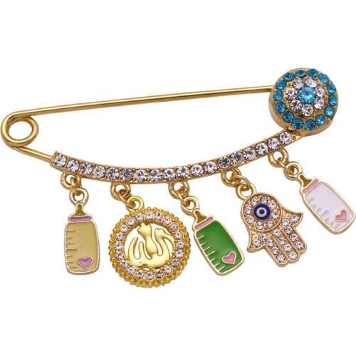 Islam hamsa hand of fatima Allah Turkish evil eye Stainless Steel brooch Baby Pin