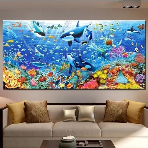 Dolphin fish large Underwater World Coral 5D DIY Diamond Painting Square Round Embroidery Cross Stitch Mosaic Needlework N712