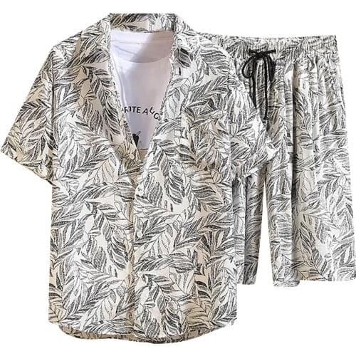 Summer Beach Shirt Set Two Piece Hawaiian Print Short Sleeve Shirt Set Man Flowers Print Shorts Casual Cool Men Clothing Set