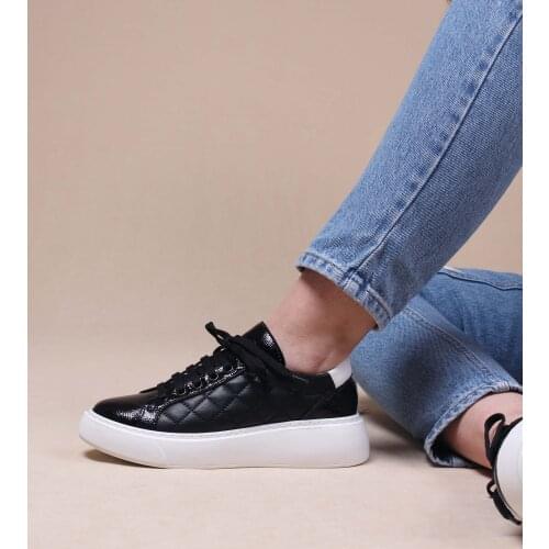 Womens Sports Shoes Black Lace-Up Quilted Detail Sports Shoes 2021 Summer Season