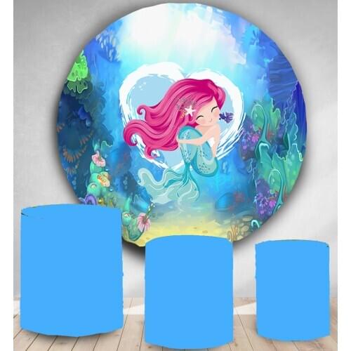 Mermaid themed backdrop Round Panel circle background birthday party decoration dessert table banner baby shower polyester
