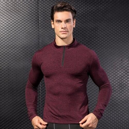 Winter plus velvet mens fitness running training long sleeve elastic tight collar sweater