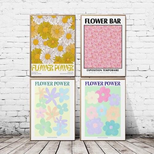Wall Art Canvas Painting Colorful Flower Power Bar Daisy Monstera Nordic Posters And Prints Wall Pictures For Living Room Decor