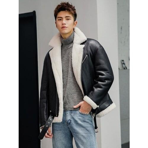 Genuine Leather Jacket Men Winter Real Fur Coat Shearling Motorcycle Jacket Man Fashion Mens Leather Jacekts 19188 KJ3322