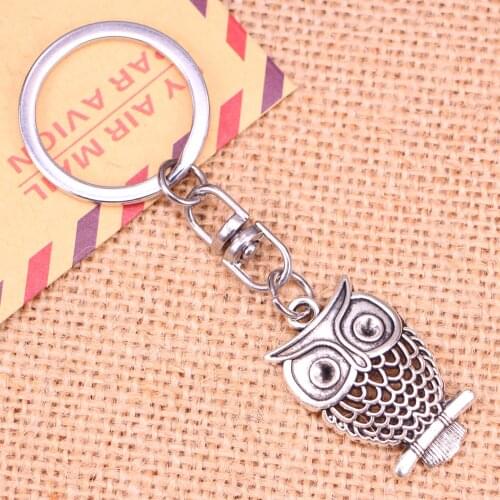 20pcs New Fashion Keychain 32*19 mm hollow owl Pendants DIY Men Jewelry Car Key Chain Ring Holder Souvenir For Gift