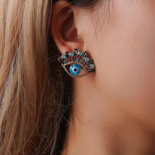 WANGAIYAO creative new fashion blue eye earrings, zircon eye temperament earrings earrings