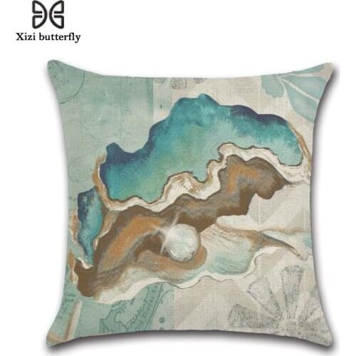 Ocean Conch Sofa Decorative Hippocampus Cushion Cover Sea Fish Pillow Pillowcase 45*45 Throw Pillow Home Decor Pillow Cover