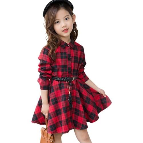 Girl Dress Plaid Pattern Party Girl Dress Casual Style Kids Dresses Spring Autumn Costume Girl 6 8 10 12 14