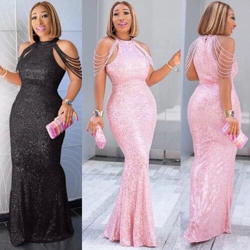 African Sequin Maxi Dress Women Evening Party Floor Length Mermaid Dresses Elegant Luxury Wedding Prom Ball Gown Clothes Dashiki