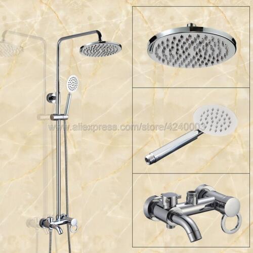 Polished Chrome Solid Brass Chrome 8" Rainfall Shower Head Bathroom Shower Faucet Set Tub Mixer Tap with Hand Shower Krs337