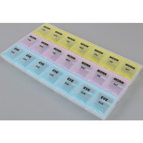 Transparent 21 Compartment Storage Organizer Case Container 7 Days Weekly Lid Tablet Pill Box Holder