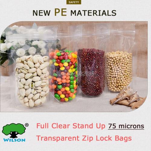Size 18x26cm - 26x38cm) Clear Stand Up Zip Lock Bottom Gusset Bags High Transparent 50Pcs BOPP Packaging Bag Food Storage