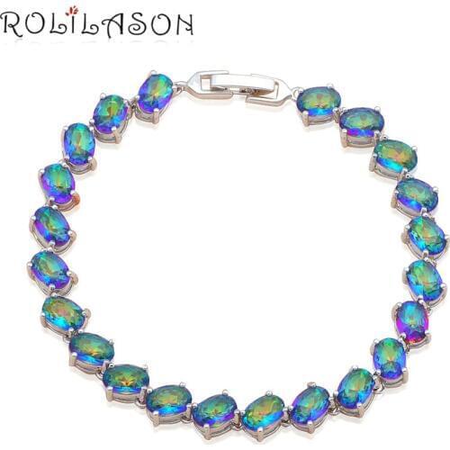 ROLILASON Charming Gifts Zircon Bracelets for Ladies Silver Multicolor Zircon Wholesale Retail Anniversary Fashion jewelry TB882