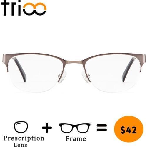 TRIOO Luxury Silvery Grey Glasses Men Prescription Business Type Half Frame Spectacles Myopia Minus Eye Glasses Reading Oculos