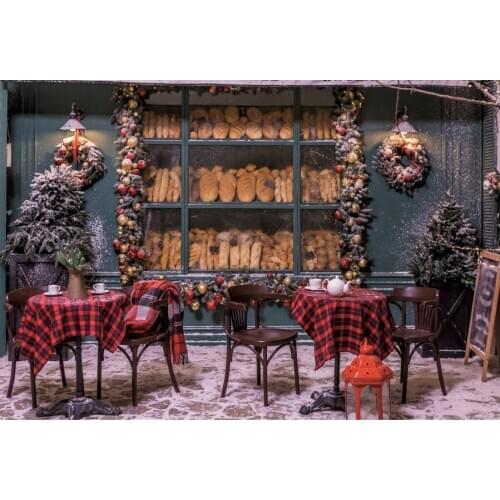Merry Christmas Backdrop Winter Xmas Bakery Window Vinyl Photography Background New Year Party Decor Photo Booth Studio Props