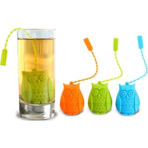 1PC Cute Owl Tea Strainer Food Grade Silicone Loose-leaf Tea Infuser Filter Strainer Useful Cartoon Tea Accessories