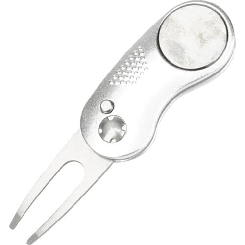 Folding Golf Divot Repair Fork with Magnetic Button Pitch Groove Remover Cleaner B36F