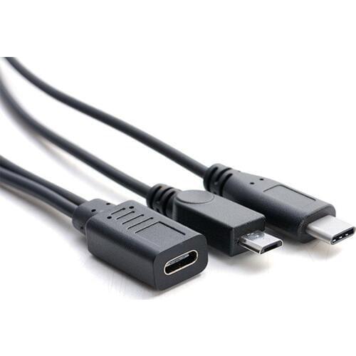 Hot Type-C to Type-C&Micro 5P Female to 2 Male Y Splitter Charging Extension Cable