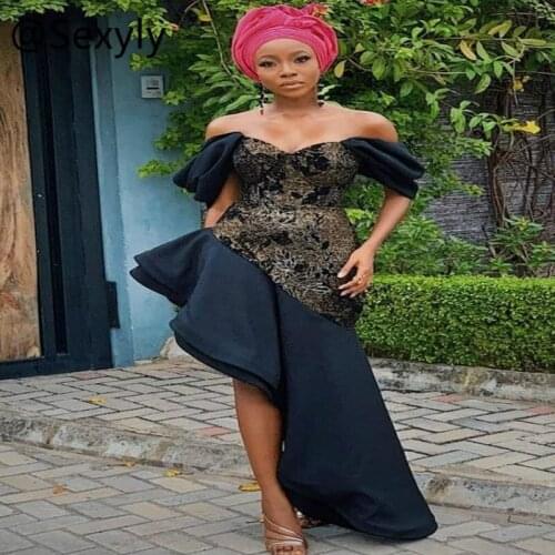 Unique Black Gold Lace Short Evening Dress With Sleeve Sexy Black Girls African Prom Party Dresses 2021 Elegant Robes De Soirée