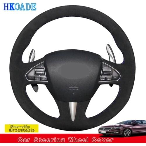 HKOADE DIY Hand-made Black Stylish Non-slip Hige Soft Suede Car Steering Wheel Cover for Infiniti QX50 2015 Q50 2014 2015