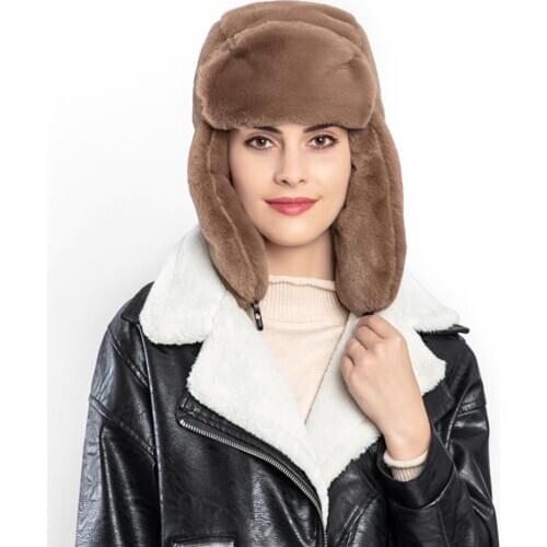 Winter Faux Fur Hat Snow Cap Unisex Thickening Russian Style Hat Windproof Earmuff Fleece Hat For Outdoor Sport Skiing Cycling