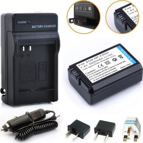 HIBTY 1pcs 2000mAh NP-FW50 NP FW50 NPFW50 Camera Battery + Charger + Car Charger Plug For Sony NEX-3 NEX-5C Alpha A55